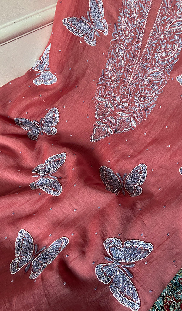 Titlee Women's Lakhnavi Handcrafted Mul Chanderi Unstitched Chikankari Full Suit Material - HONC0312077