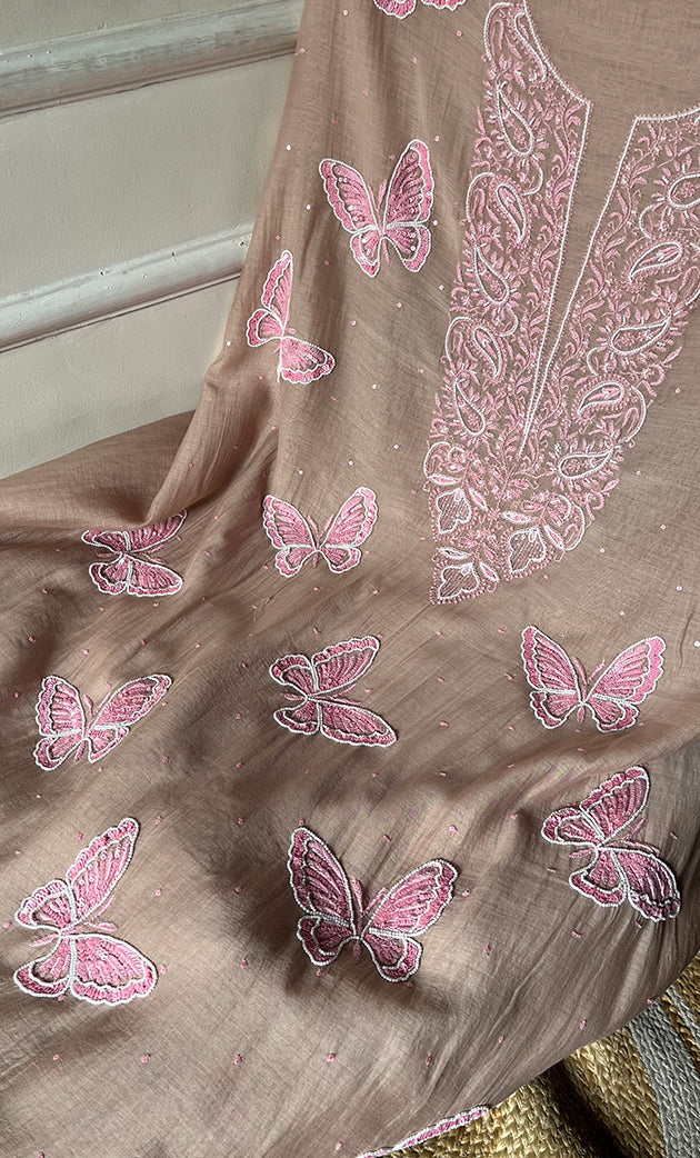 Women's Lakhnavi Handcrafted Mul Chanderi Unstitched Kurta And Dupatta Set - HONC0302246