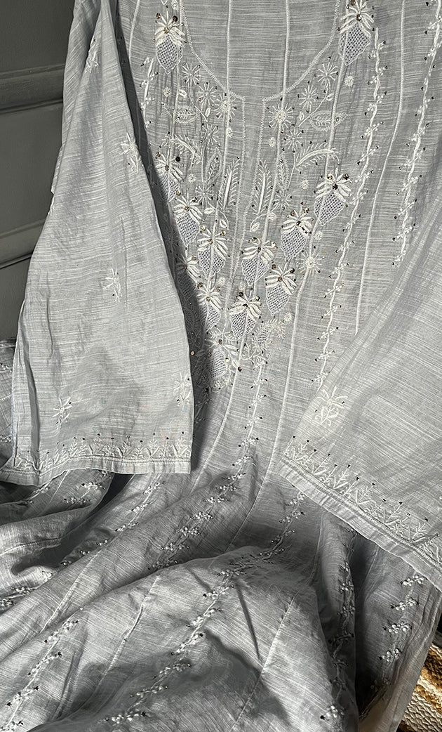 Women's Lakhnavi Handcrafted Chanderi Silk Semi - Stitched Anarkali And Dupatta Set - HONC0273150