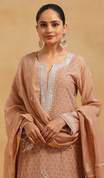 将图像加载到图库查看器中， Women's Lakhnavi Handcrafted Mul Chanderi Chikankari Stitched Kurta, Dupatta And Pant Set - HONC0244565
