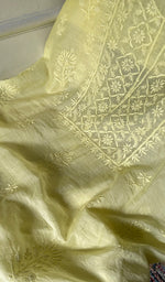 将图像加载到图库查看器中， Pure Mul Chanderi Chikankari 3 Pc Unstitched Suit Set