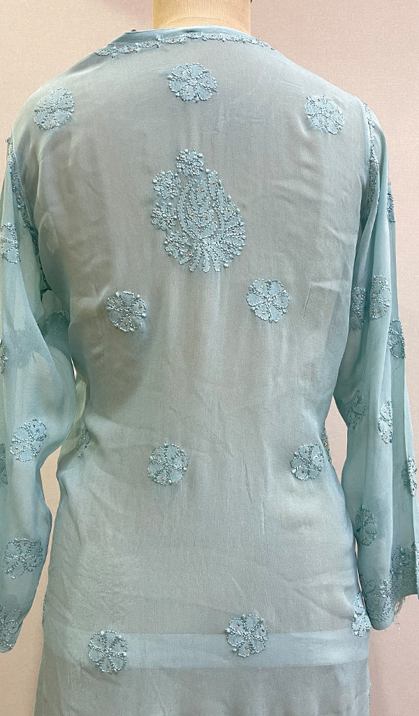 Women's Lucknowi Handcrafted Viscose Georgette Chikankari Kurta Gharara Set - HONC0195680