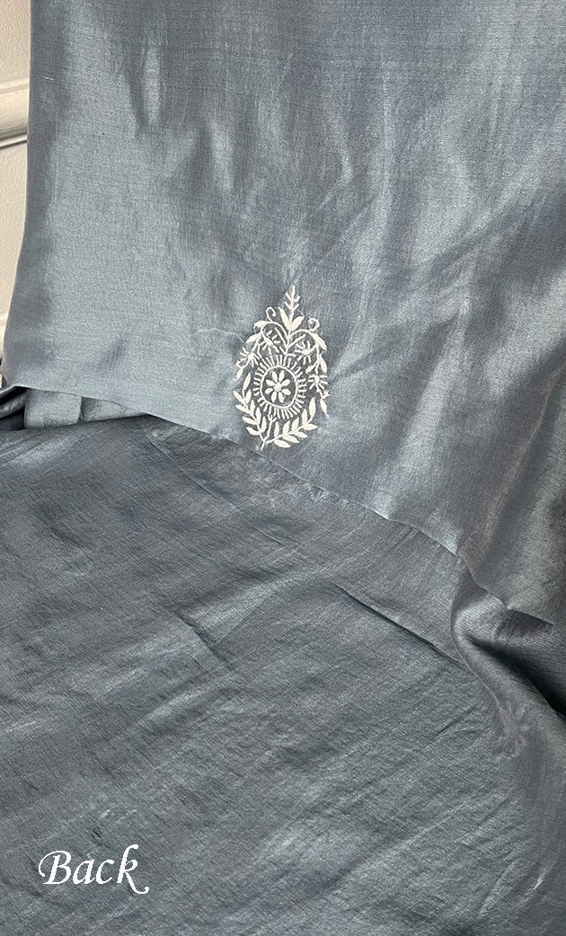 Lucknowi Handcrafted Chanderi Silk Chikankari Unstitched Unisex Kurta Fabric - HONC0288639