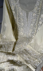 将图像加载到图库查看器中， Women&#39;s Lakhnavi Handcrafted Mul Chanderi Semi - Stitched Kurta And Dupatta Set - HONC0297757
