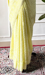 将图像加载到图库查看器中， Women's Lakhnavi Handcrafted Pure Silk Georgette Chikankari Saree - HONC0330946