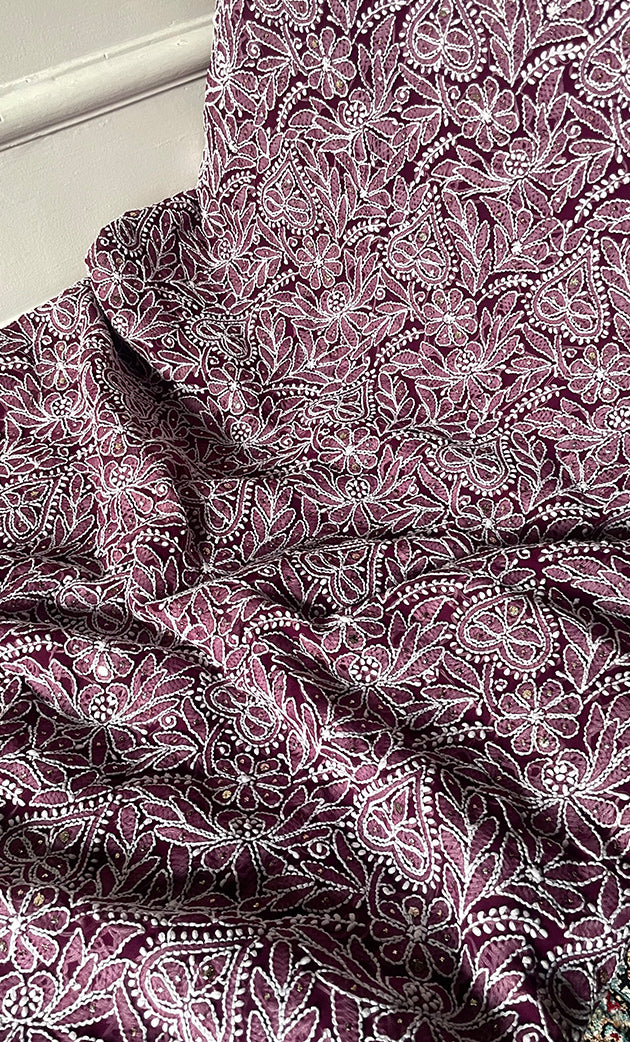 Women's Lucknowi Handcrafted Faux-Georgette Chikankari Suit Material - HONC03263374