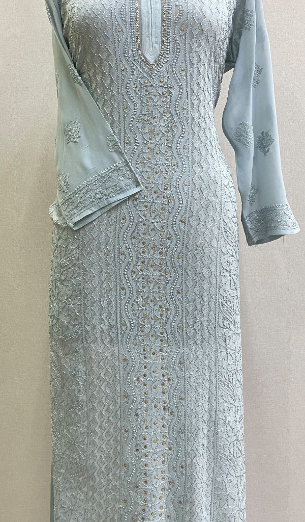 Women's Lakhnavi Handcrafted Viscose Georgette Chikankari Kurti - HONC0139824