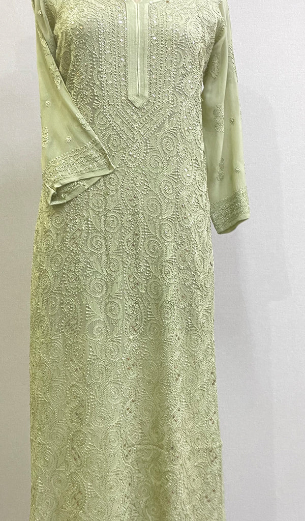 Women's Lakhnavi Handcrafted Viscose Georgette Chikankari Kurti - HONC0204827