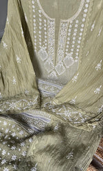 将图像加载到图库查看器中， Women&#39;s Lakhnavi Handcrafted Mul Chanderi Semi - Stitched Kurta And Dupatta Set - HONC0308148
