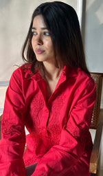 Load image into Gallery viewer, Women&#39;s Lucknowi Handcrafted Slub Cotton Chikankari Top - HONC0299100

