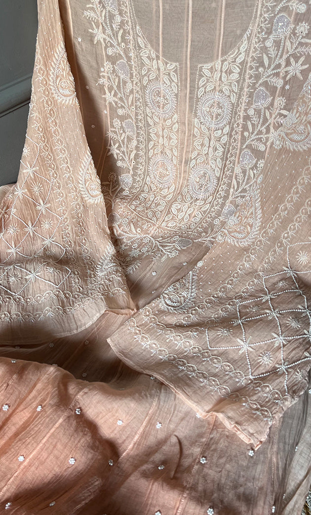 Tripty Women's Lakhnavi Handcrafted Mul Chanderi Semi - Stitched Anarkali And Dupatta Set - HONC0305939