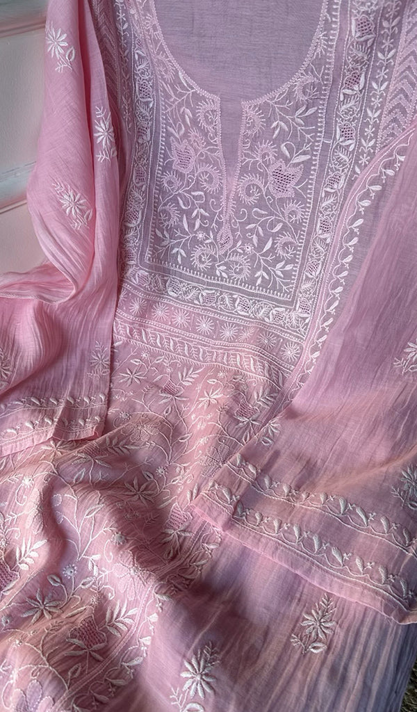 Women's Lakhnavi Handcrafted Mul Chanderi Semi - Stitched Kurta  And Dupatta Set - HONC0269237