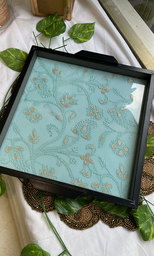 Handcrafted Chikankari Embroidered Wooden Coaster Set – (Set of 4) - HONC0237749