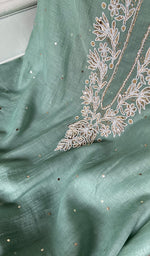 Load image into Gallery viewer, Nyla Women's Lakhnavi Handcrafted Mul Chanderi Unstitched Chikankari Full Suit Material - HONC0324547