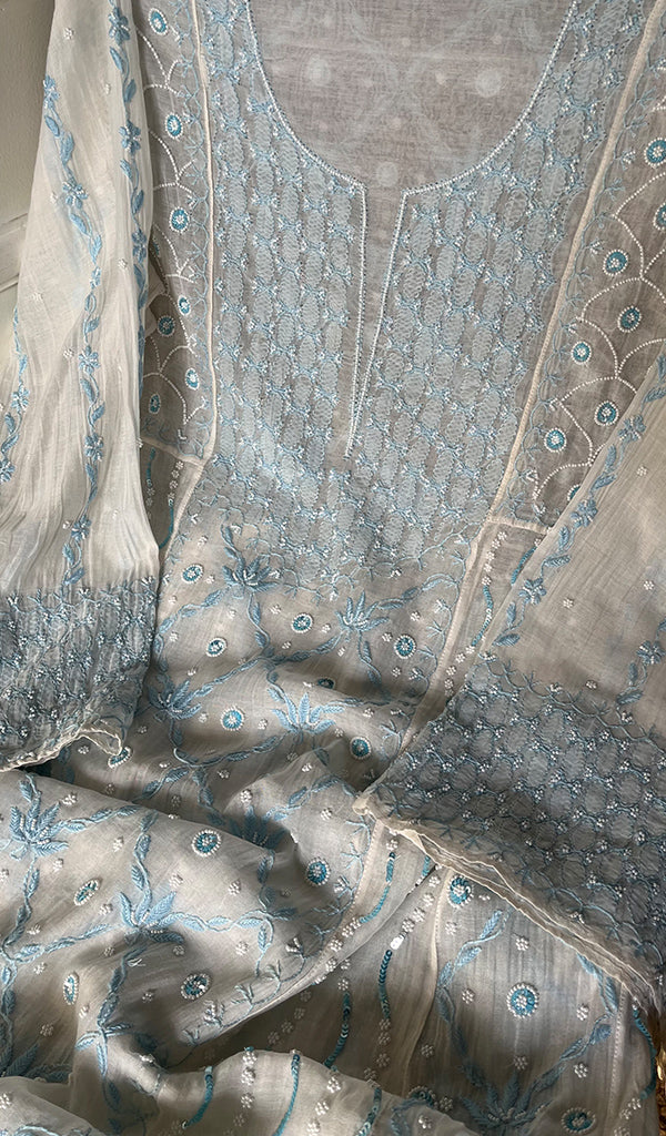 Women's Lakhnavi Handcrafted Mul Chanderi Semi - Stitched Anarkali And Dupatta Set - HONC0292198