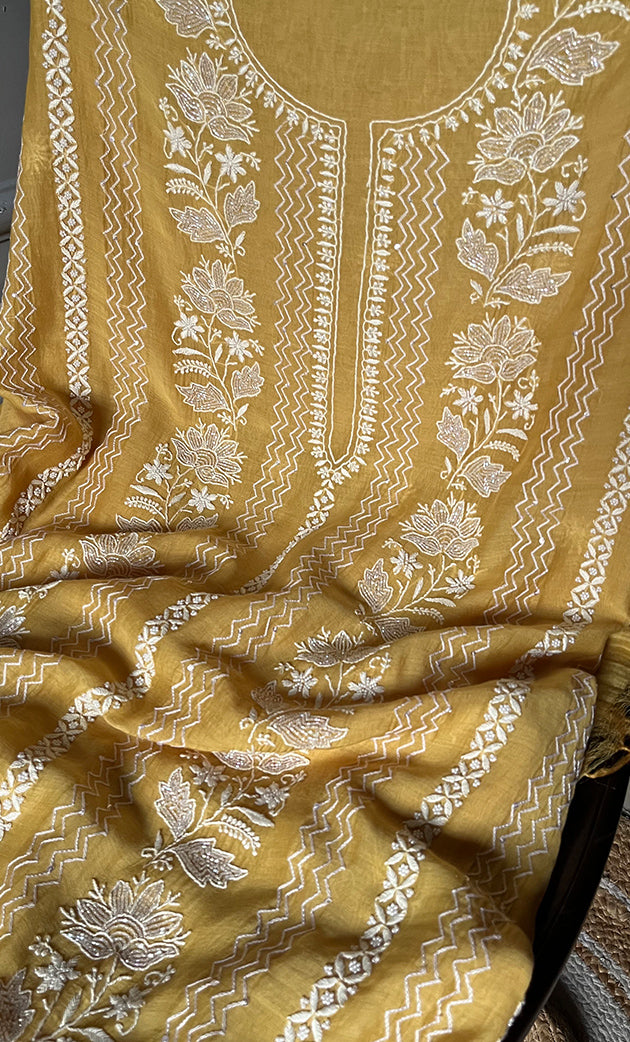 Women's Lakhnavi Handcrafted Mul Chanderi Kurta And Dupatta Set - HONC0301226