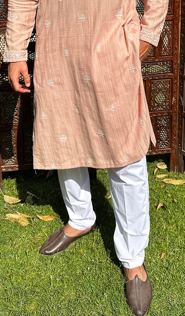 Men's Lucknowi Handcrafted Cotton Chikankari Kurta - HONC0335263