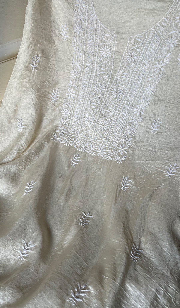 Women's Lakhnavi Handcrafted Tussar Silk Chikankari Kurta And Dupatta Set - HONC0256812