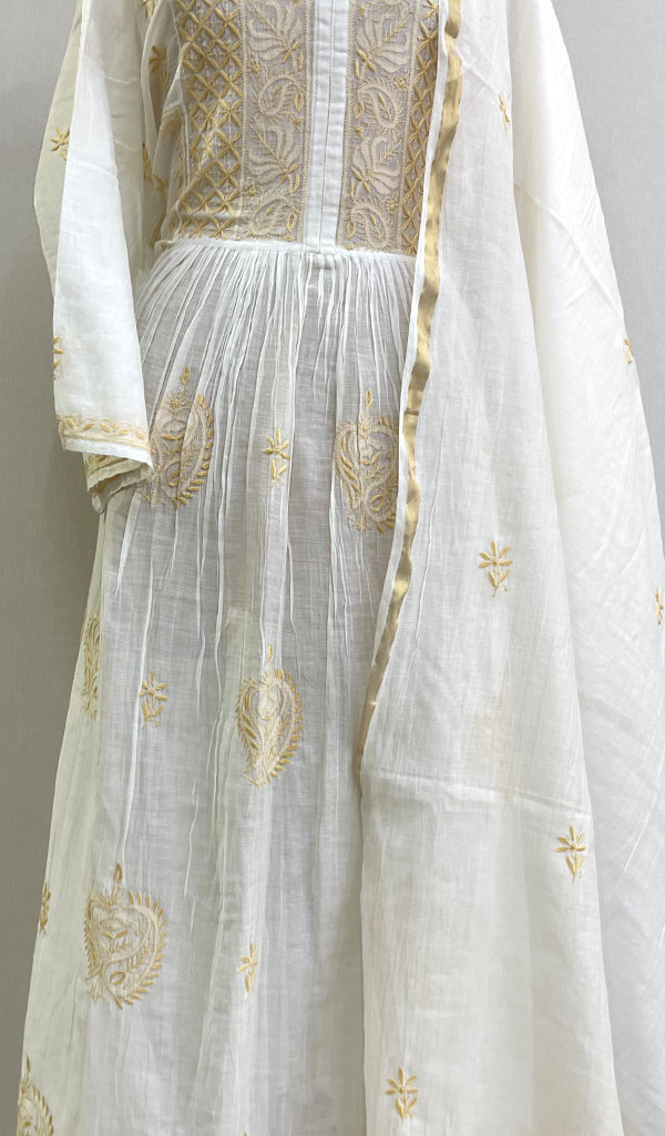 Women's Lakhnavi Handcrafted Mul Chanderi Semi - Stitched Kurta And Dupatta Set- HONC0174305