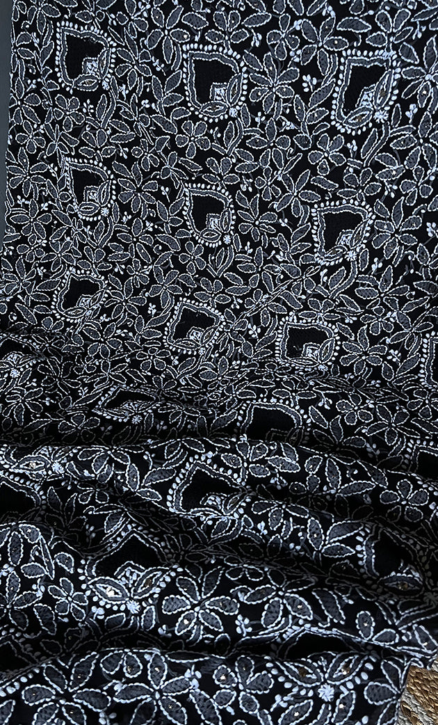 Women's Lakhnavi Handcrafted Unstitched Faux-Georgette Chikankari Suit Material - HONC0263366