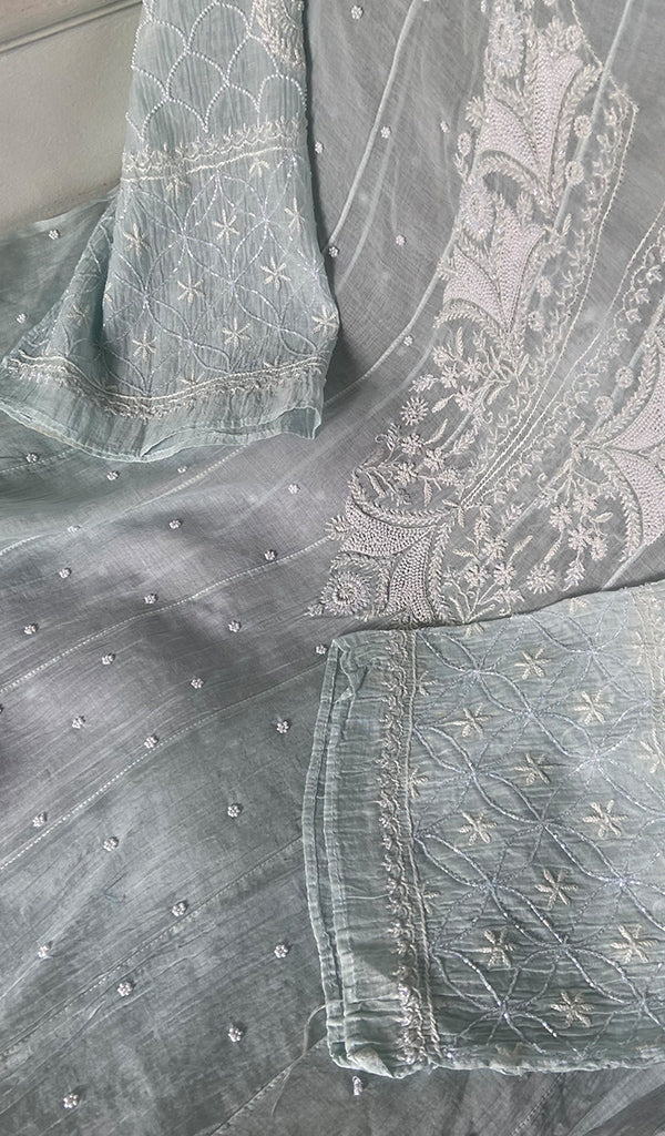 Women's Lakhnavi Handcrafted Mul Chanderi Semi - Stitched Anarkali And Dupatta Set - HONC0349074