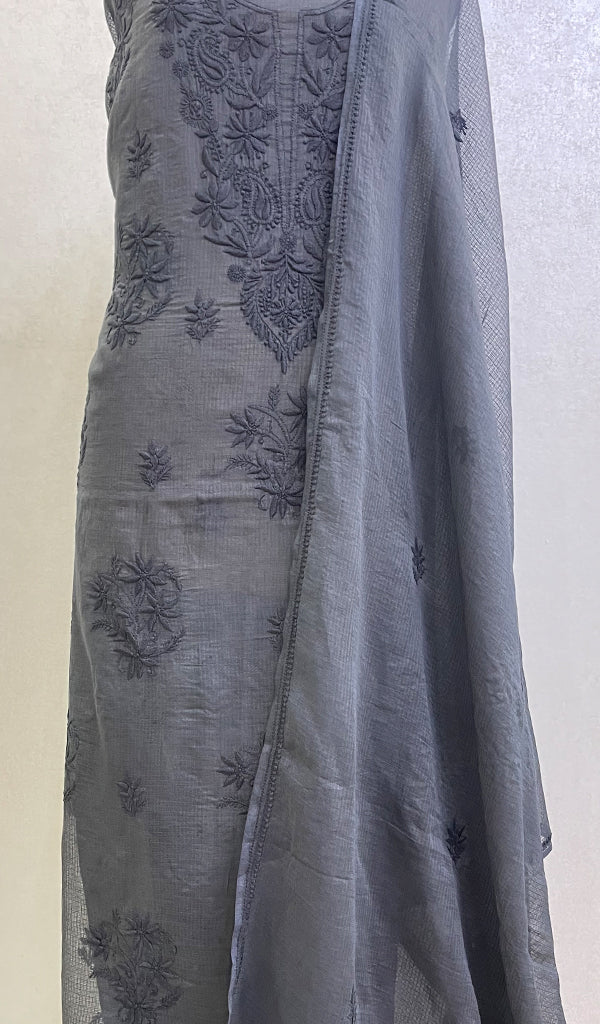 Women's Lucknowi Handcrafted Kota Cotton Chikankari Kurta And Dupatta Set - HONC0116660