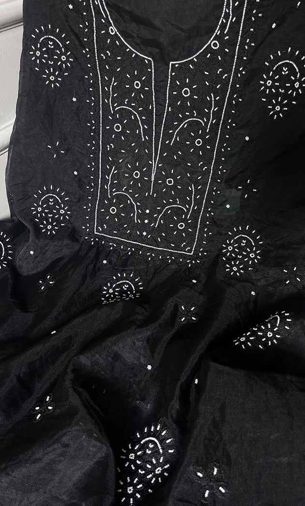 Women's Lakhnavi Handcrafted Organza Chikankari Unstitched Full Suit Material - HONC0271225