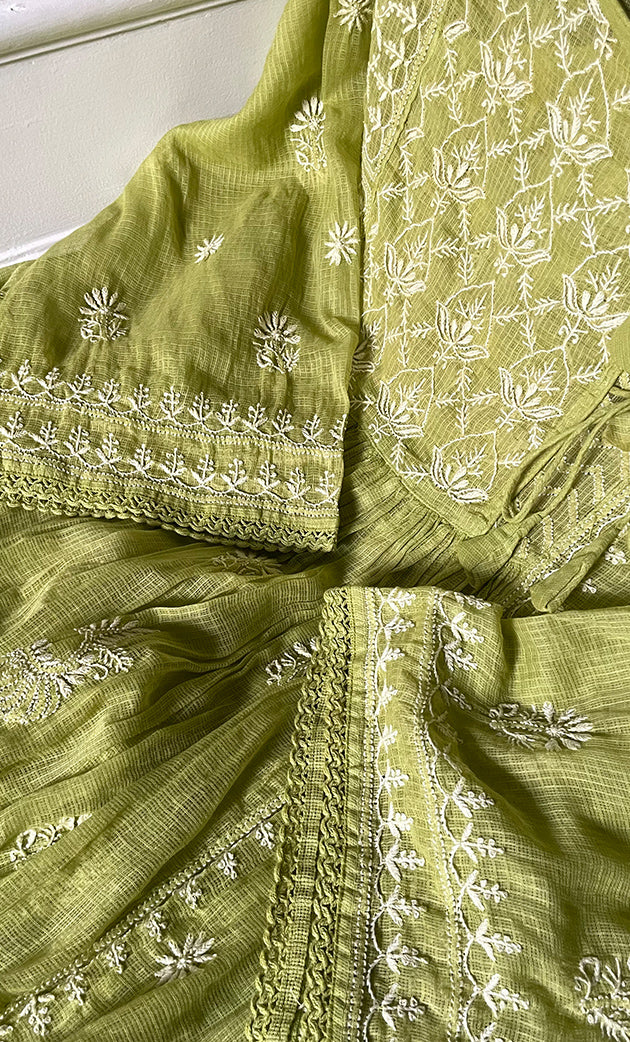 Naaz Women's Lucknowi Handcrafted Kota Chanderi Chikankari Semi Stitched Kurta And Dupatta Set - HONC0322002