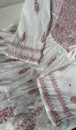 Load image into Gallery viewer, Women's Lakhnavi Handcrafted Mul Chanderi Semi - Stitchd Angrakha And Dupatta Set - HONC0344315