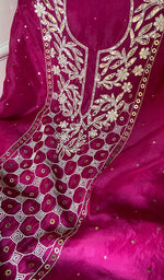 Load image into Gallery viewer, Women's Lakhnavi Handcrafted Pure Organza Chikankari Unstitched Kurta And Dupatta Set- HONC0327734