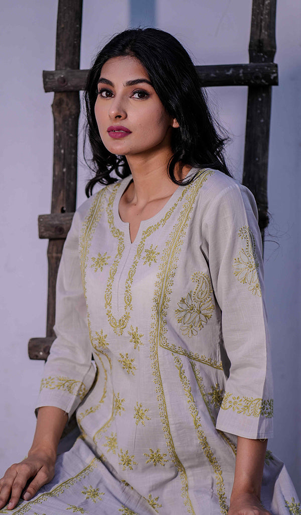 Divya Women's Lucknowi Handcrafted Cotton Chikankari Kurti - HONC0213403