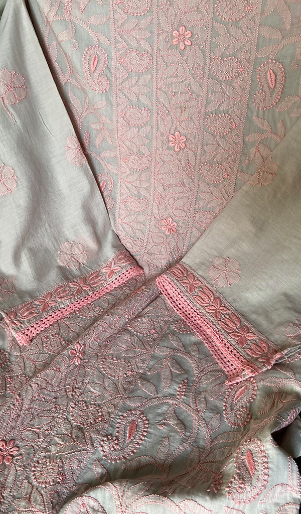Women's Lakhnavi Handcrafted Cotton Chikankari Unstitched Kurti Fabric - HONC0348844
