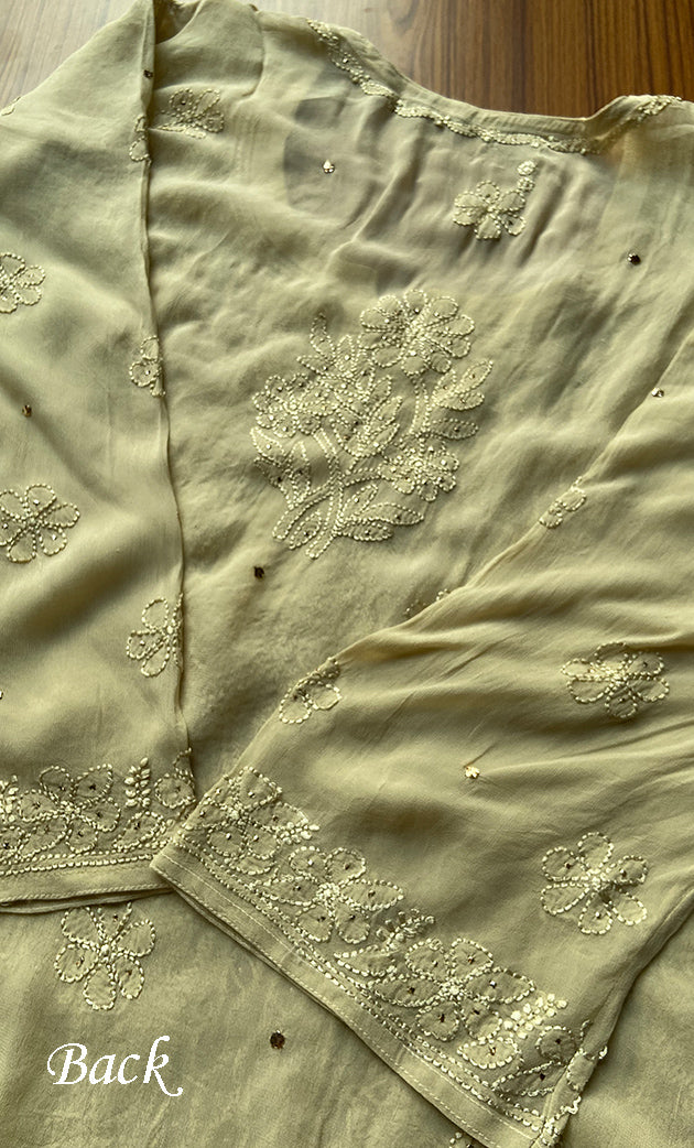 Yusra Women's Lakhnavi Handcrafted Viscose Georgette Chikankari Kurti - HONC0282703