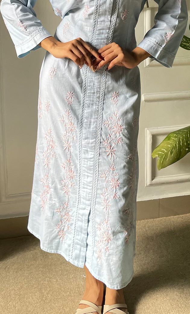 Women's Lucknowi Handcrafted Cotton Chikankari Long Dress - HONC0309337