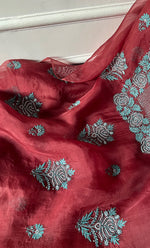 将图像加载到图库查看器中， Gulaab Women's Lakhnavi Handcrafted Pure Organza Chikankari Unstitched Kurta And Dupatta Set- HONC0288593
