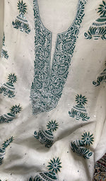 Load image into Gallery viewer, Madiha Women's Lakhnavi Handcrafted Mul Chanderi Unstitched Kurta And Dupatta Set - HONC0365665