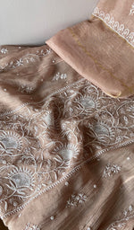 Beige Pure Mul Chanderi Chikankari 3 Pc Semi-Stitched Anarkali Suit Set