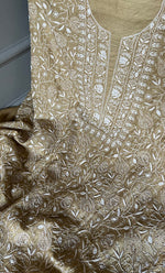 Load image into Gallery viewer, Women&#39;s Lakhnavi Handcrafted Munga Silk Unstitched Chikankari Kurta And Dupatta Set- HONC0282389
