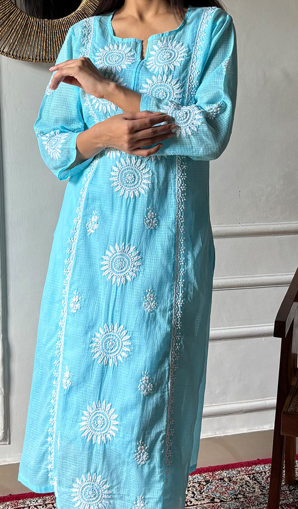 Women's Lakhnavi Handcrafted Kota Cotton Chikankari Kurti - HONC03604470