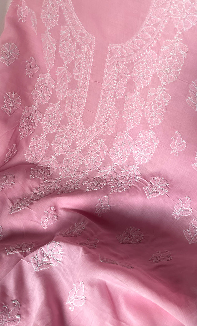 Women's Lakhnavi Handcrafted Unstitched Cotton Chikankari Suit Material - HONC0316592