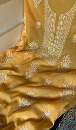 Load image into Gallery viewer, Women's Lakhnavi Handcrafted Mul Chanderi Unstitched Chikankari Full Suit Material - HONC0338250