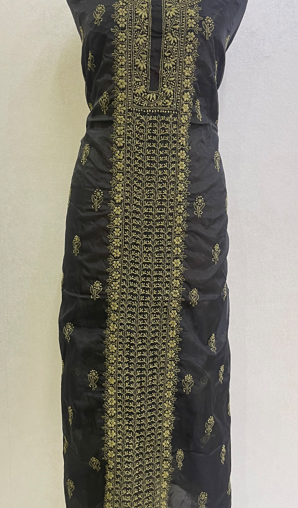 Women's Lakhnavi Handcrafted Organza Chikankari Unstitched Kurti Fabric - Honc0148495
