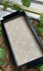 Load image into Gallery viewer, Handcrafted Chikankari Tray with Two Coasters – Wooden Frame - HONC0313521
