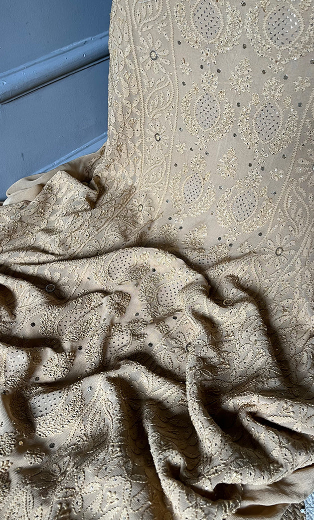 Women's Lakhnavi Handcrafted Viscose Georgette Chikankari Full Suit Material - HONC0271108