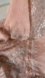 Load image into Gallery viewer, Women's Lucknowi Handcrafted Pure Organza Silk Chikankari Semi- stitched Anarkali Dupatta Set- HONC0362219