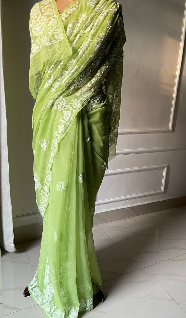Women's Lucknowi Handcrafted Faux-Georgette Chikankari Saree - HONC0295210