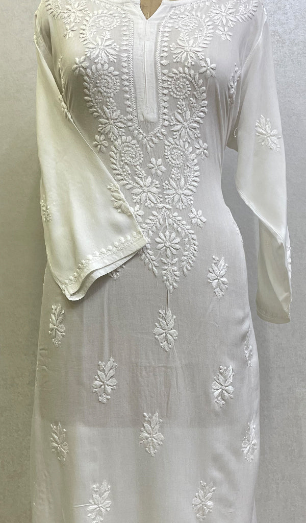Women's Lucknowi Handcrafted Modal Cotton Chikankari Kurti - HONC090132