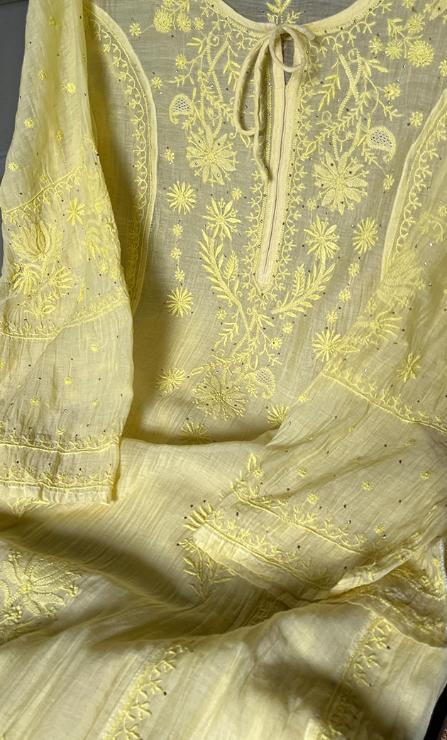 Women's Lakhnavi Handcrafted Mul Chanderi Semi - Stitched Anarkali And Dupatta Set - HONC0282399