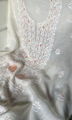 Load image into Gallery viewer, Women's Lakhnavi Handcrafted Unstitched Mul Chanderi Kurta And Dupatta Set - HONC0323593