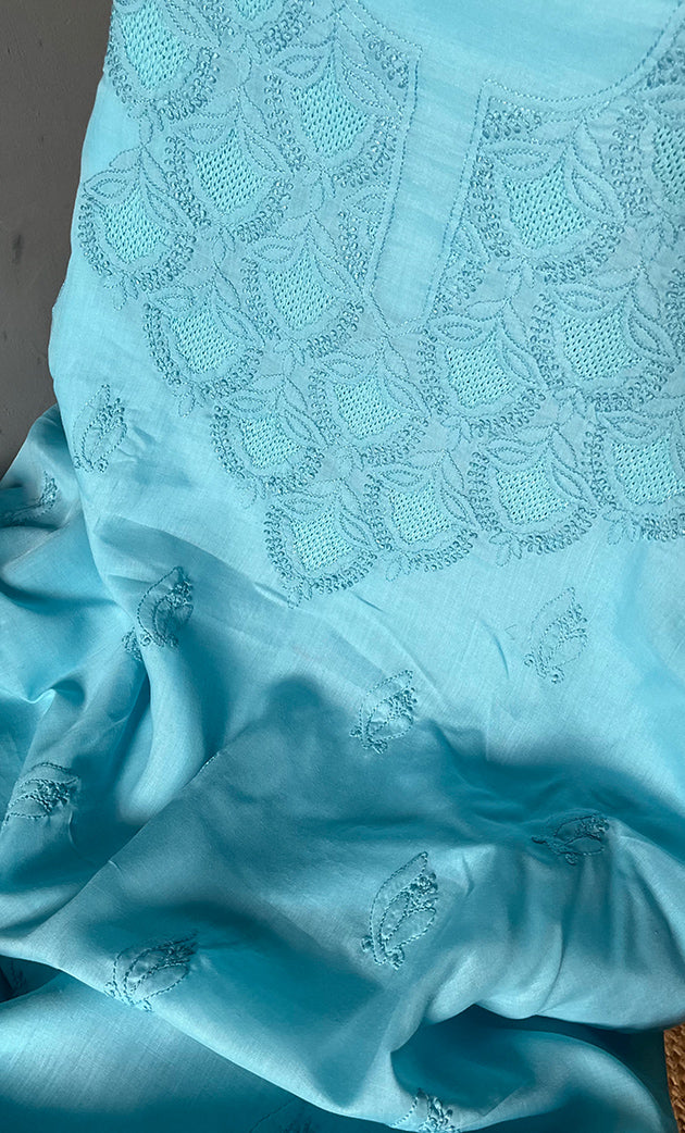 Farah Women's Lakhnavi Handcrafted Unstitched Cotton Chikankari Suit Material - HONC0310523